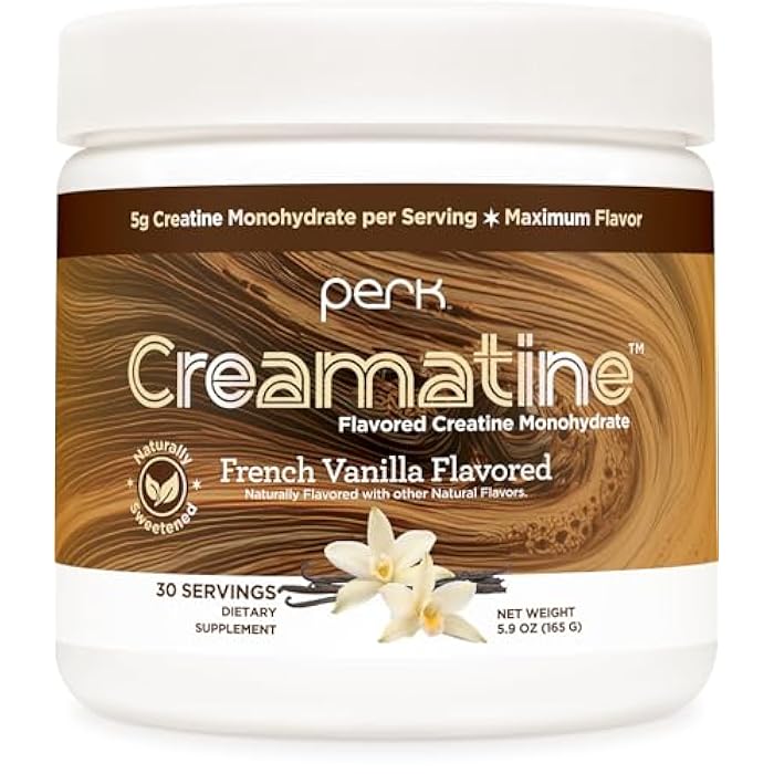 Perk Creamatine (French Vanilla) 30 Servings - Flavored Creatine Monohydrate, 5g of Creatine per Serving, Naturally Sweetened, Zero Sugar, Gluten-Free, Soy-Free - Image 1
