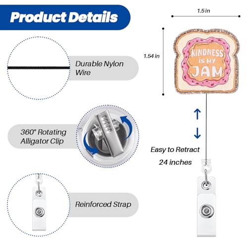 BVIIE Kindness is My Jam Funny Nurse Badge Reel, Retractable ID Card Medical Badge Holder with Alligator Clip, Work Badge Buddy for RN CNA MA Primary Care Psychiatry Doctor Nurse Nursing Student Teacher - Image 5