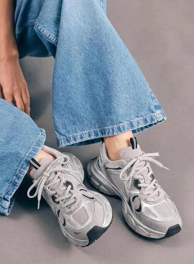 Styli  Metallic Silver Classic Chunky Sneakers for Women | Best Price UAE