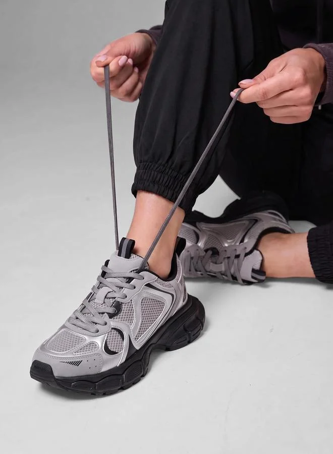 Metallic Silver Classic Chunky Sneakers