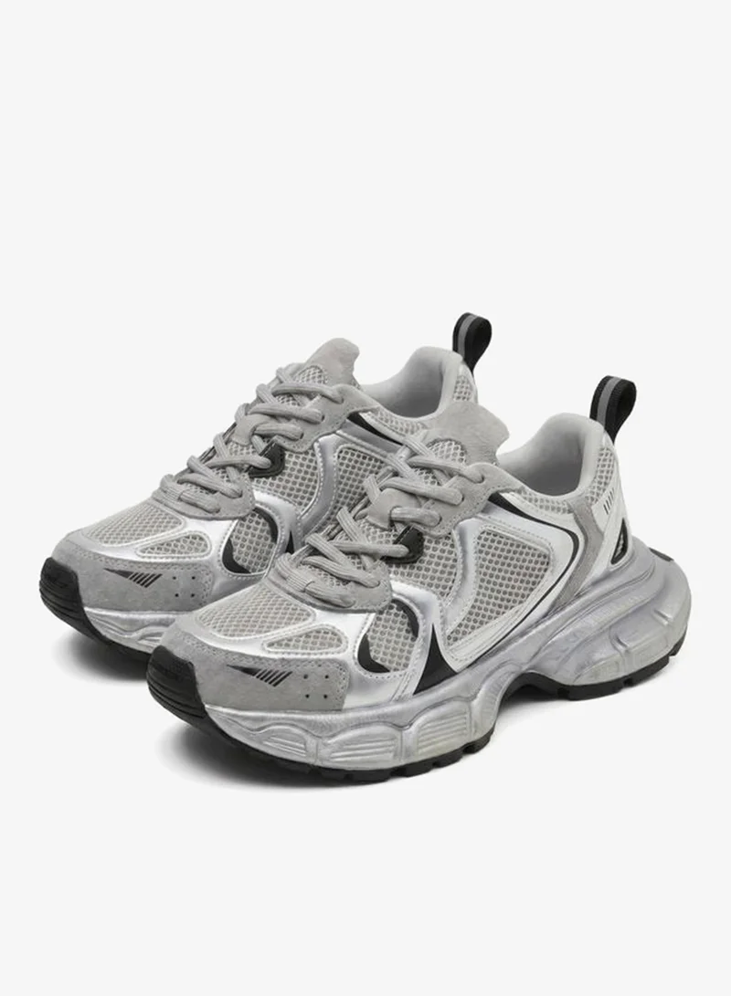 Styli  Metallic Silver Classic Chunky Sneakers for Women | Best Price UAE
