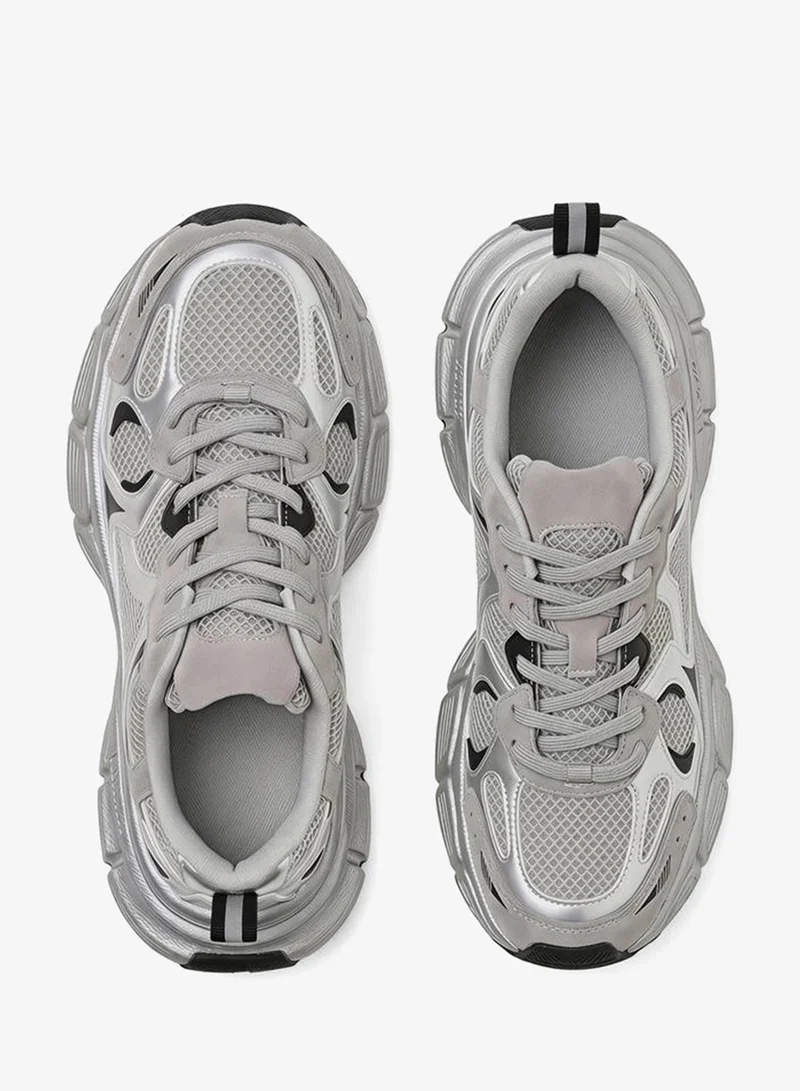 Styli  Metallic Silver Classic Chunky Sneakers for Women | Best Price UAE