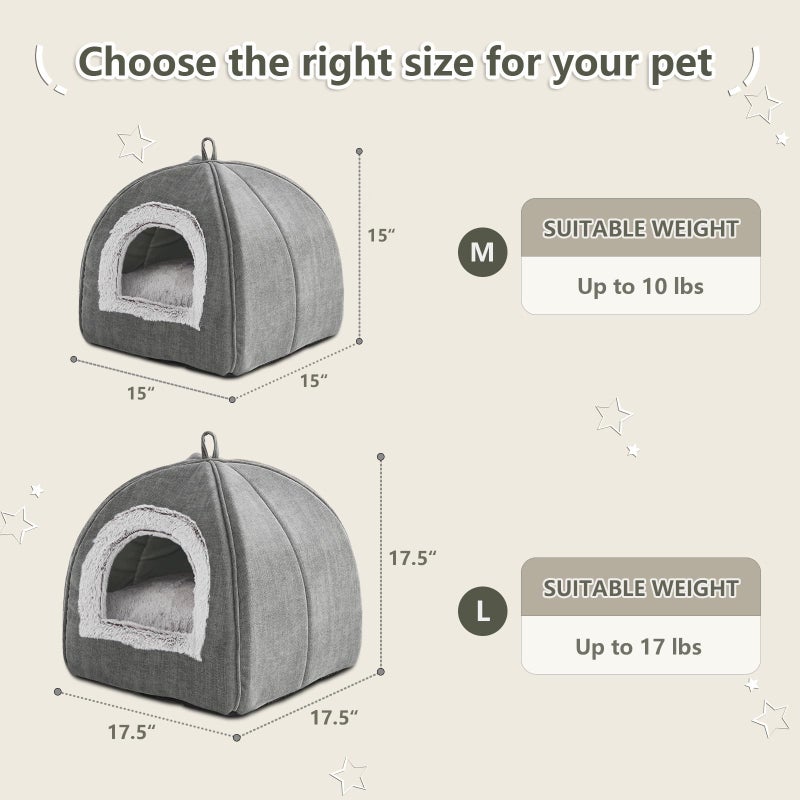 WINDRACING Cat Bed Cave-Cat Beds for Indoor Cats,Kittens and Small Pets,Soft and Warm Cats House Tent Bed,Foldable and Washable with Removable Cushioned and Anti Slip Bottom,Grey 15inches - Image 5
