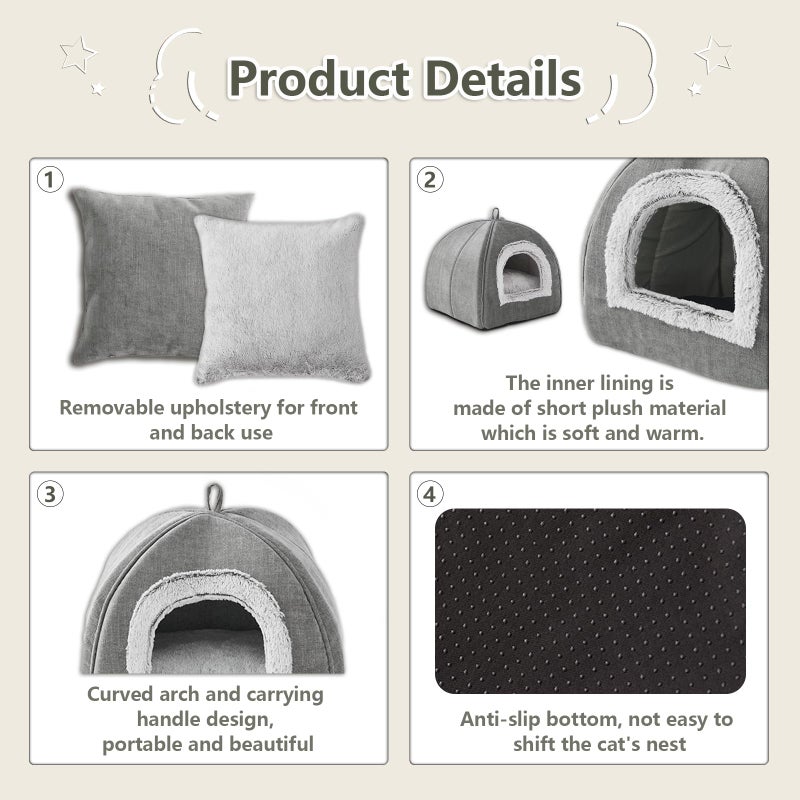 WINDRACING Cat Bed Cave-Cat Beds for Indoor Cats,Kittens and Small Pets,Soft and Warm Cats House Tent Bed,Foldable and Washable with Removable Cushioned and Anti Slip Bottom,Grey 15inches - Image 4