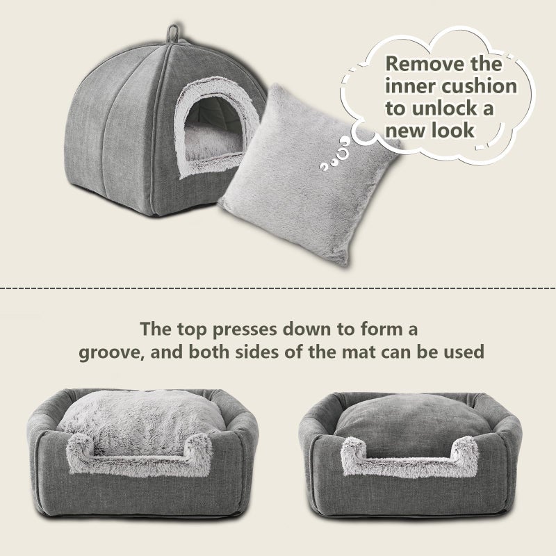 WINDRACING Cat Bed Cave-Cat Beds for Indoor Cats,Kittens and Small Pets,Soft and Warm Cats House Tent Bed,Foldable and Washable with Removable Cushioned and Anti Slip Bottom,Grey 15inches - Image 3