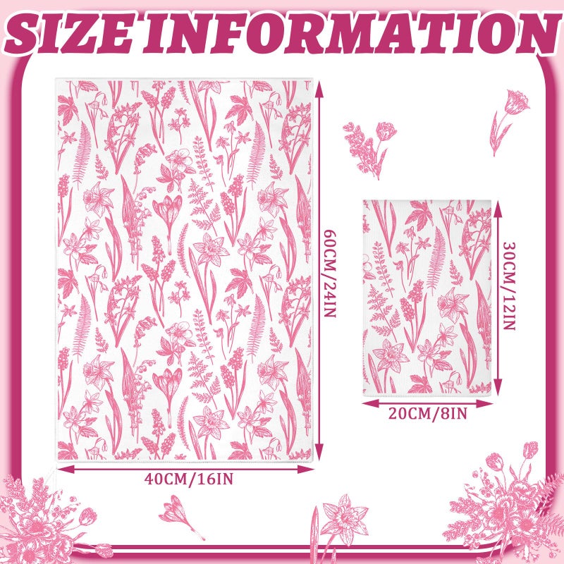 Boyiee 6 Sets Vintage Flower Kitchen Towels Pink and White Wildflower Dish Cloth Absorbent Retro Floral Tea Hand Towels Decorative Set 24"x16" for Farmhouse Kitchen Bathroom Housewarming Gift - Image 4