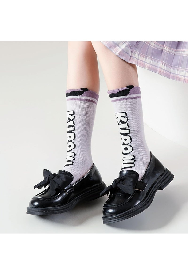 Furtey - kuromi 4 Pairs Knee High Socks for Girls, Cute Cartoon Compression Sock, Comfy Breathable Long Cotton Stocking - Image 1