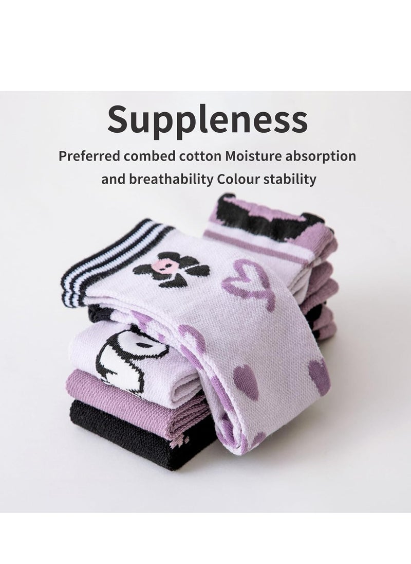 Furtey - kuromi 4 Pairs Knee High Socks for Girls, Cute Cartoon Compression Sock, Comfy Breathable Long Cotton Stocking - Image 1