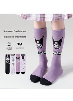 Furtey kuromi 4 Pairs Knee High Socks for Girls, Cute Cartoon Compression Sock, Comfy Breathable Long Cotton Stocking  - Image 3