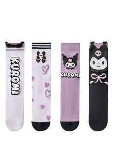 Furtey kuromi 4 Pairs Knee High Socks for Girls, Cute Cartoon Compression Sock, Comfy Breathable Long Cotton Stocking  - Image 2