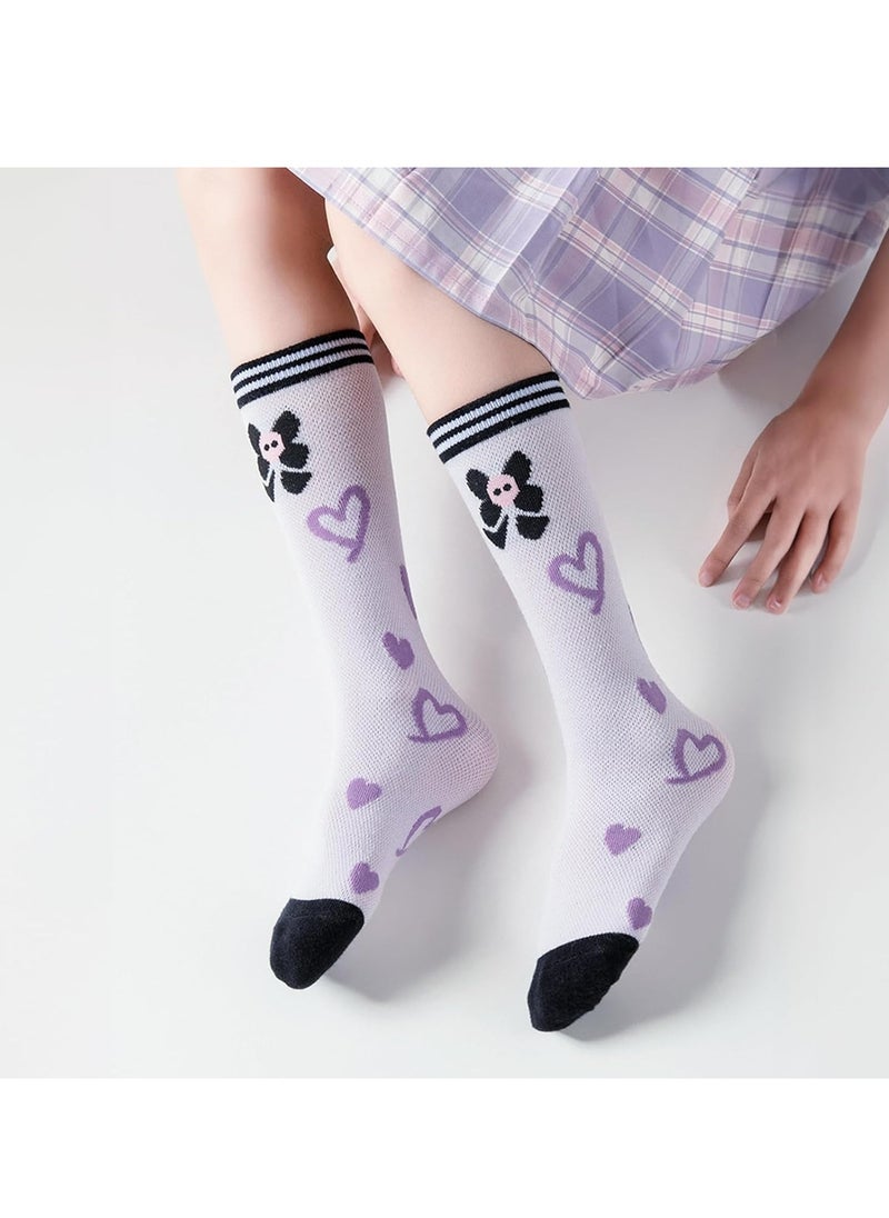 Furtey - kuromi 4 Pairs Knee High Socks for Girls, Cute Cartoon Compression Sock, Comfy Breathable Long Cotton Stocking - Image 1