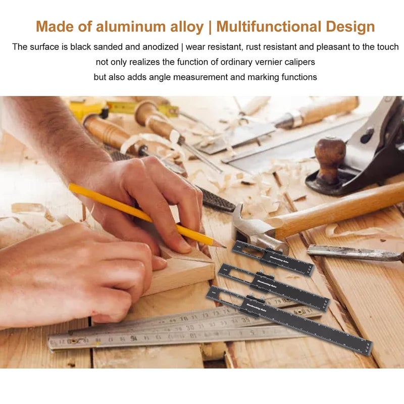 Aluminium Alloy T Type Woodworking Ruler Set With Slide Stops 3 Pcs Precision Measuring Tool - Image 4