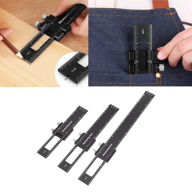 Aluminium Alloy T Type Woodworking Ruler Set With Slide Stops 3 Pcs Precision Measuring Tool - Image 3