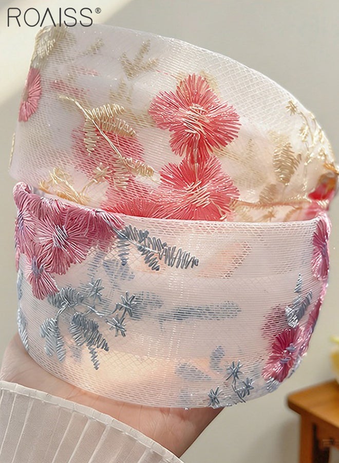 roaiss 4 Pcs Lace Embroidered Flower Headbands, Elegant Wide-brimmed Mesh Hairband, Fashionable Hair Accessory for Everyday Use Party and Holidays - Image 5