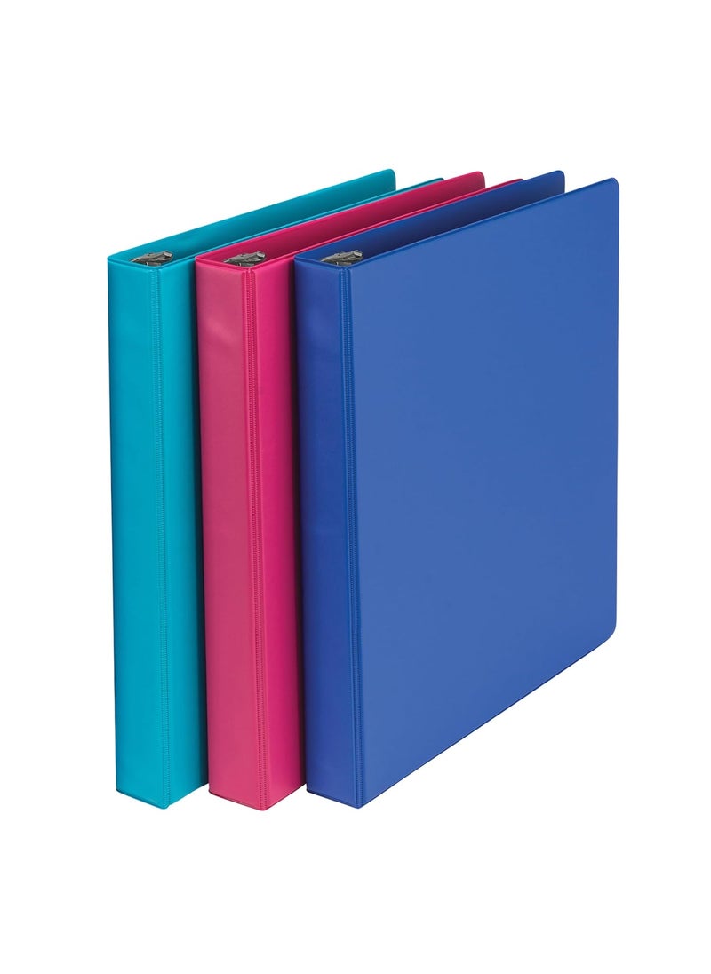 Samsill Samsill 1 Inch Document Storage BinderMade in USA FSC 100 Recycled Chipboard Round Ring Assorted Mix 3 Colors Dragon Fruit Blueberry Blue Coconut  - Image 1