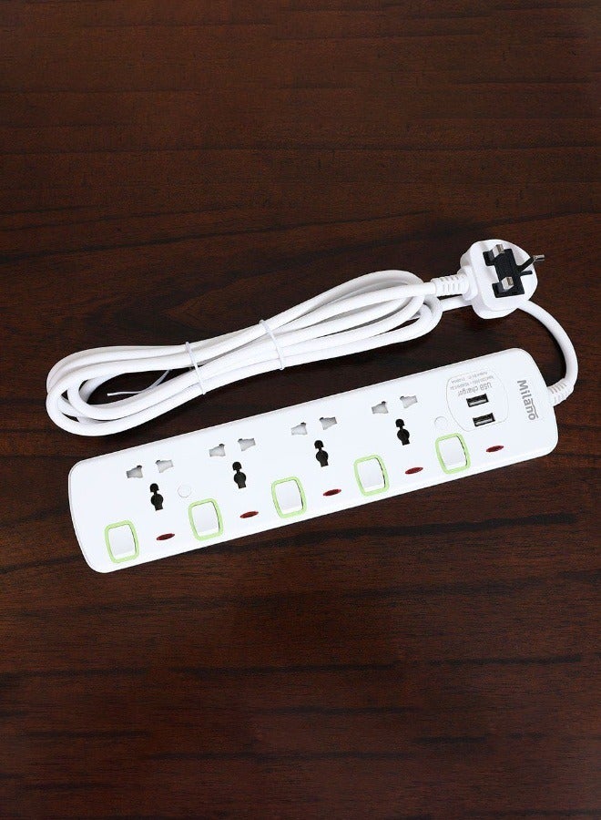 DANUBE HOME Milano Extension Chord 4 Outlets And 2 Usb Ports Power Strip Extension Lead Extension Board 4W 3M 2Usb - Image 1