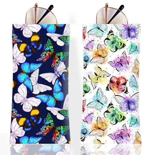 Anikathy 2Pcs Sunglass Eyeglass Glasses Case Soft PU Leather with Cleaning Cloth Soft Sunglasses Case Cute Aesthetic Portable Travel Glasses Pouch Bag for Men Women Girls（Colorful Butterfly Pattern - Image 1