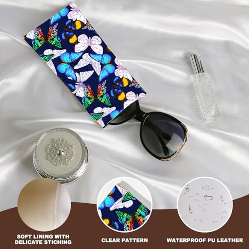 Anikathy 2Pcs Sunglass Eyeglass Glasses Case Soft PU Leather with Cleaning Cloth Soft Sunglasses Case Cute Aesthetic Portable Travel Glasses Pouch Bag for Men Women Girls（Colorful Butterfly Pattern - Image 3