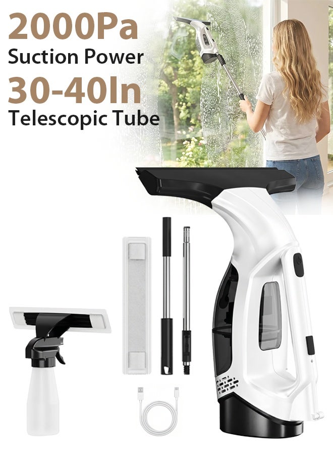 Xoopla Window Vacuum Squeegee Cordless, Electric Window Vacuum Cleaner with 30-40Inch Extension Pole, Versatile Cleaning Tool Set for Showers, Mirrors, Car Windshield, Countertops Tiles – 2000Pa Powerful Suction - Image 1