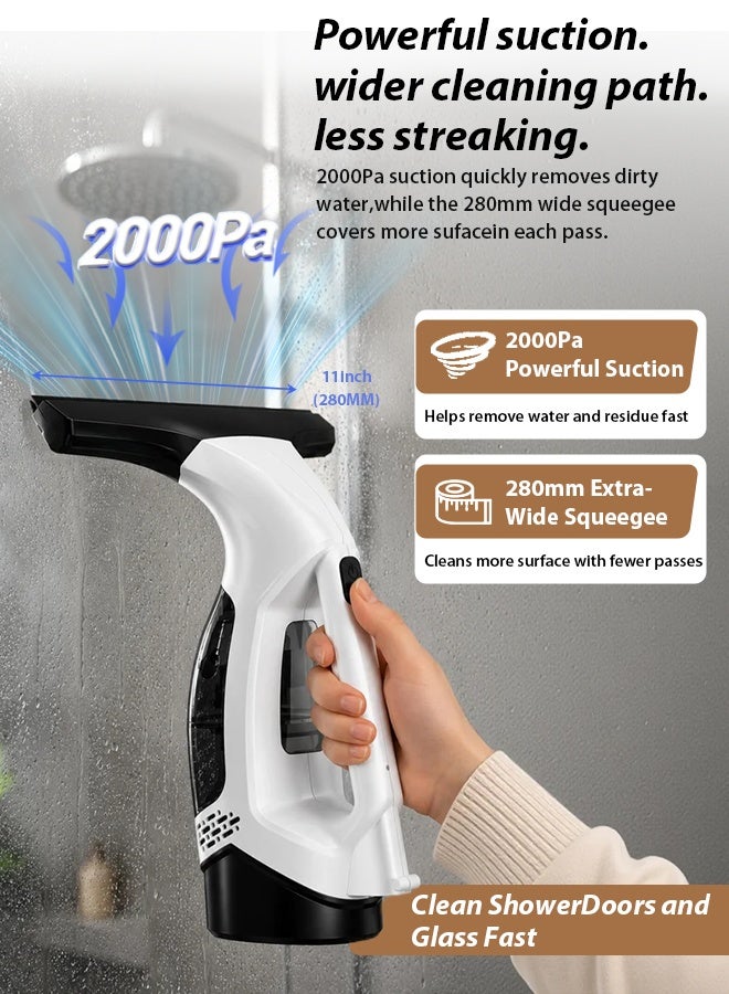 Xoopla Window Vacuum Squeegee Cordless, Electric Window Vacuum Cleaner with 30-40Inch Extension Pole, Versatile Cleaning Tool Set for Showers, Mirrors, Car Windshield, Countertops Tiles – 2000Pa Powerful Suction - Image 3