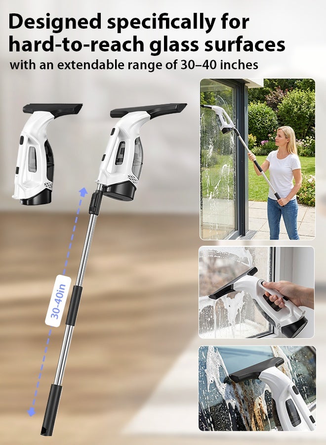 Xoopla Window Vacuum Squeegee Cordless, Electric Window Vacuum Cleaner with 30-40Inch Extension Pole, Versatile Cleaning Tool Set for Showers, Mirrors, Car Windshield, Countertops Tiles – 2000Pa Powerful Suction - Image 4