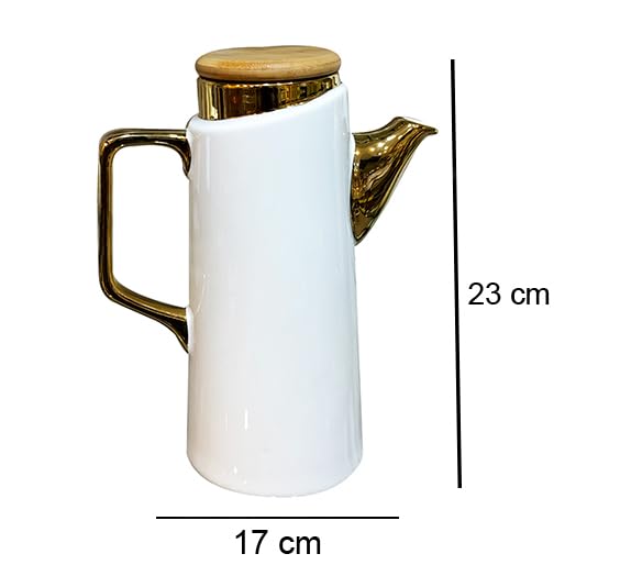 Lemon Tree Ceramic Oil & Beverage Pot With Wooden Spillproof Airtight Lid For Oils, Vinegar, Accompaniments,Juice, Beverages, Tea & Coffee - White - Image 3