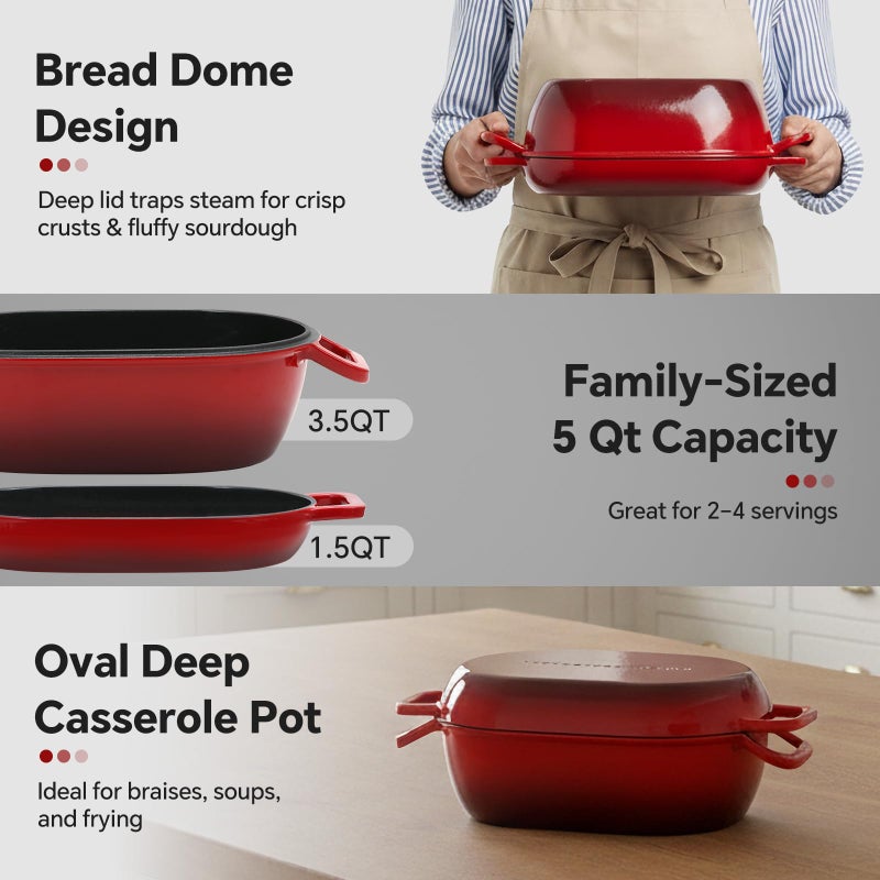 Northriver Casting Enameled Cast Iron Oval Dutch Oven for Bread Bakingï¼Œ12"x8" Bread Pot with Lidï¼ŒIdeal for Sourdough, Artisan Loaves & Family Mealsï¼Œ5 Qt - Image 4