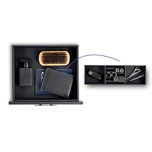 Glenor Co Watch Box with Valet Drawer for Men - 8 Slot Luxury Watch Case Display Organizer, Carbon Fiber Design - Metal Buckle for Mens Jewelry Watches, Men's Storage Boxes Holder has Large Glass Top - Image 4
