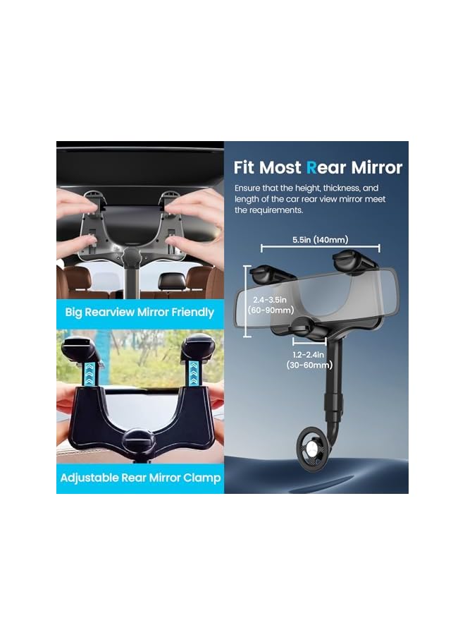 S-TOP Rearview Mirror Magnetism Phone Mount Holder for Car, 360° Rotating Strong Magnet Cell Phone Mount Fit, Multifunctional Scalable Phone Mount GPS Holder Universal Car Phone Holder - Image 2