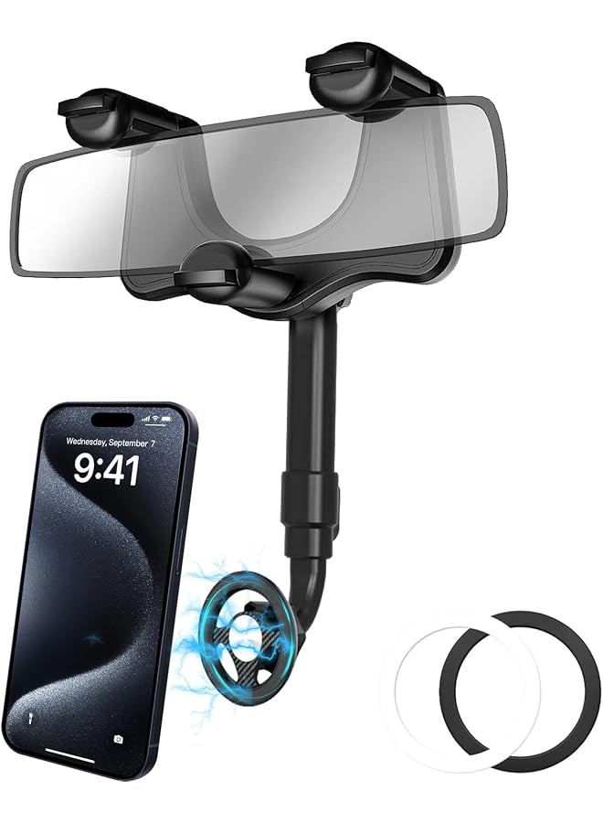 S-TOP Rearview Mirror Magnetism Phone Mount Holder for Car, 360° Rotating Strong Magnet Cell Phone Mount Fit, Multifunctional Scalable Phone Mount GPS Holder Universal Car Phone Holder - Image 1