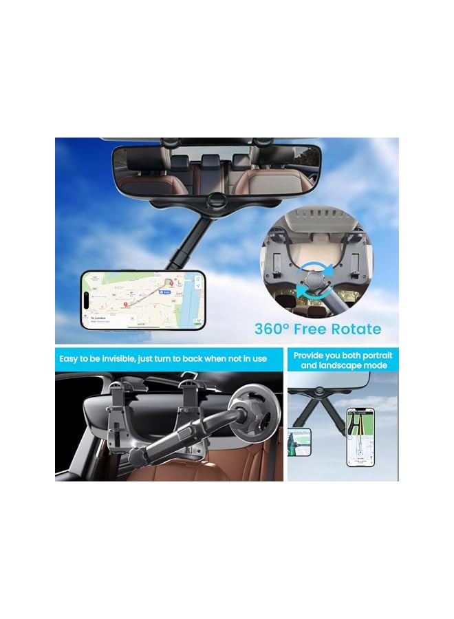 S-TOP Rearview Mirror Magnetism Phone Mount Holder for Car, 360° Rotating Strong Magnet Cell Phone Mount Fit, Multifunctional Scalable Phone Mount GPS Holder Universal Car Phone Holder - Image 4