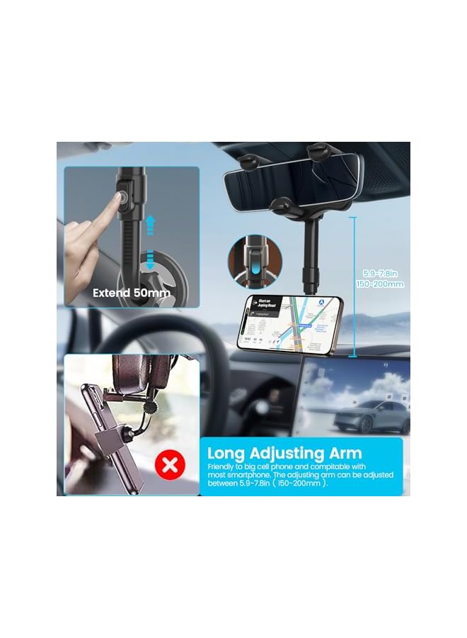 S-TOP Rearview Mirror Magnetism Phone Mount Holder for Car, 360° Rotating Strong Magnet Cell Phone Mount Fit, Multifunctional Scalable Phone Mount GPS Holder Universal Car Phone Holder - Image 3