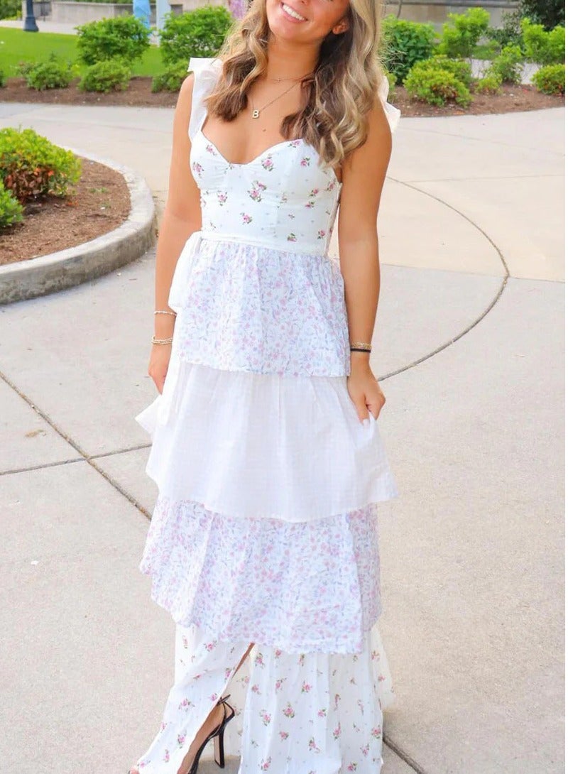 GEXUAN Floral Print Ruffled Sleeveless Maxi Dress - Image 1