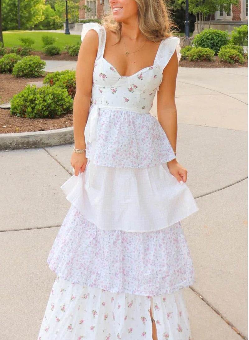 GEXUAN Floral Print Ruffled Sleeveless Maxi Dress - Image 2