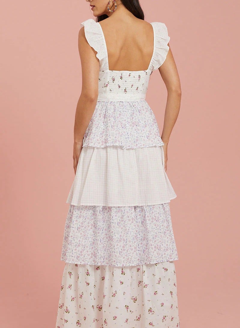 GEXUAN Floral Print Ruffled Sleeveless Maxi Dress - Image 3