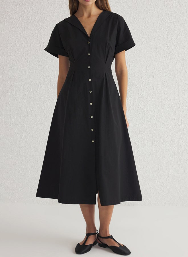 trendyol Black Waist Open Midi Woven Shirt Dress - Image 4