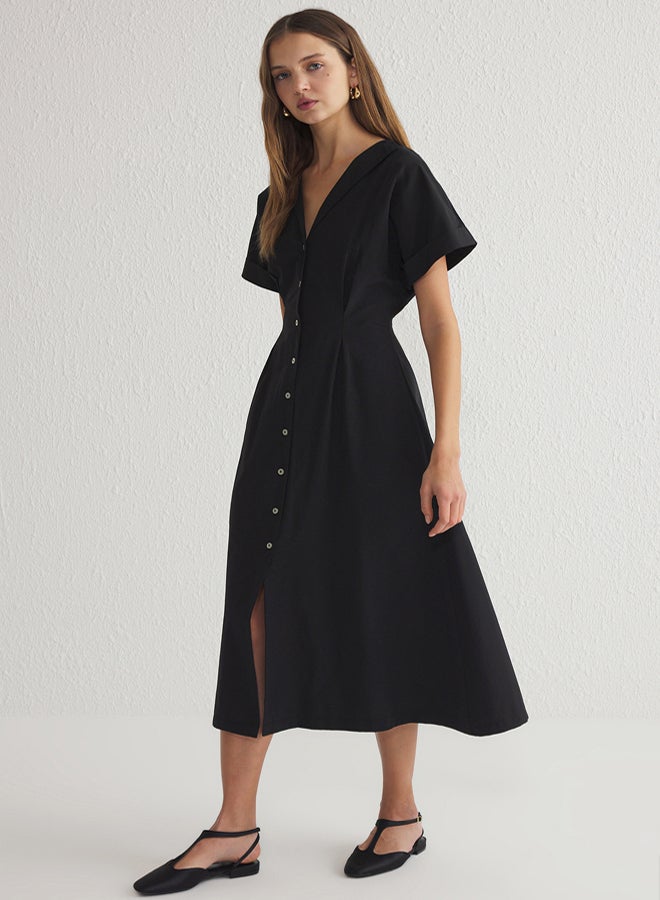 trendyol Black Waist Open Midi Woven Shirt Dress - Image 2