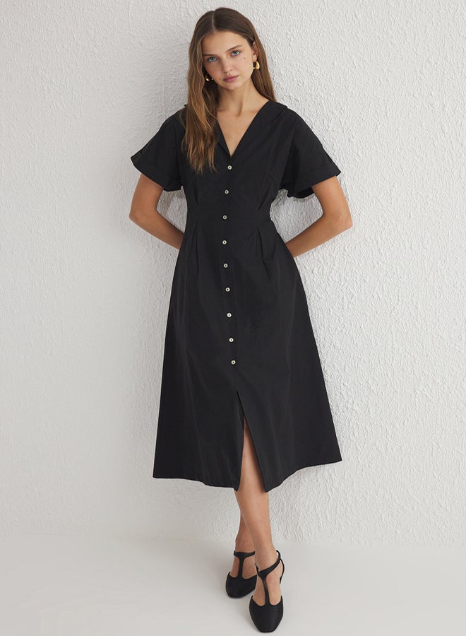 trendyol Black Waist Open Midi Woven Shirt Dress - Image 1