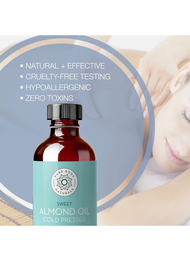 PURE BODY NATURALS Sweet Almond Oil, 4 Fl Oz - Cold Pressed And 100% Pure - For Hair, Skin, Nails, Therapeutic Massage, Carrier Oil  - Image 3