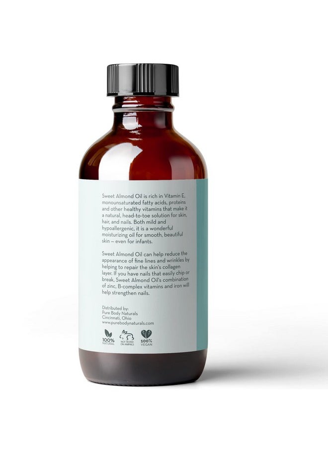 PURE BODY NATURALS Sweet Almond Oil, 4 Fl Oz - Cold Pressed And 100% Pure - For Hair, Skin, Nails, Therapeutic Massage, Carrier Oil  - Image 4
