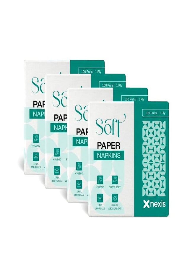 NEXIS Premium Tissue Paper Napkins || 400 Pulls (100 Pulls x 4 Packs) || Embossed 100% Virgin Pulp || Disposable Dinner Serviettes for Home, Restaurant, Hotel & Travel - Image 1