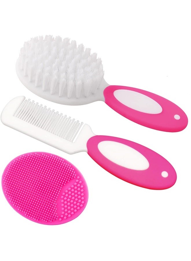 MR LION Baby Hair Brush, Cradle Cap Brush, Baby Hair Comb, Baby Hair Brush and Comb Set for Newborns & Toddlers, Baby Brush Soft Bristles, Ideal for Cradle Cap, Perfect Baby Registry Gift (Rose Red) - Image 1