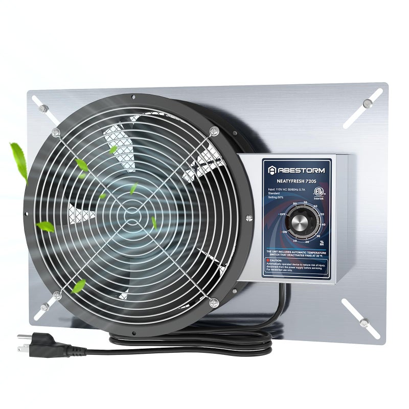مروحة تهوية تحت الأرض ABESTORM 720CFM IP55 للمنازل السفلية مروحة تهوية من الفولاذ المقاوم للصدأ 10 بوصات مع ترموستات لحماية من التجمد ومزيل للرطوبة للتهوية في المساحات الضيقة والعلوية والمرائب