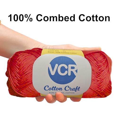 VCR 8Ply Bright Red Cotton Craft Yarn, 100 Grams Hank, 160 Meters Length, Cotton Combed Ball for Crochet and Knitting, Pack of 1 Yarn, Suitable for DIY Crafts - Image 3