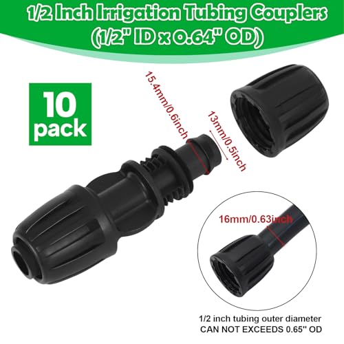 WZFLRUA 10 Pack 1/2 Inch Drip Irrigation Coupling Fittings (1/2" ID x 0.65" OD) - 1/2'' Drip Line Anti-Drop Barbed Lock Nut Coupler Connectors for 1/2 Inch Drip Irrigation Tubing Irrigation System - Image 2