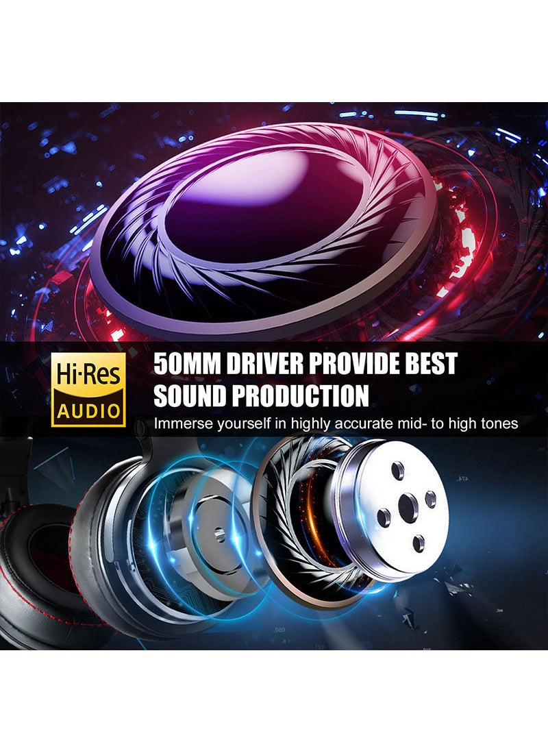 Pro 50 Wired Over-Ear Headset with Mic and 50mm Driver Unit for Studio Monitoring Mixing Sound Gaming Black