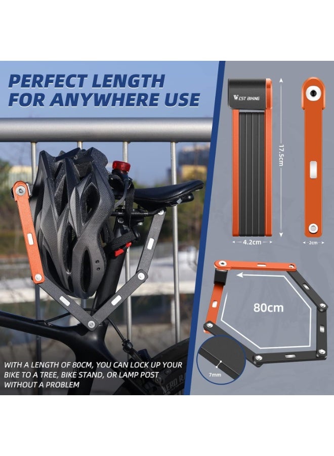 WEST BIKING Folding Bike Lock, Compact Bicycle Lock with 2 Keys, 2.6 FT Heavy Duty Anti Theft Bike Foldable Locks, Bicycle Security Chain Lock with Mounting Bracket for Electric Scooter Bikes - Image 4