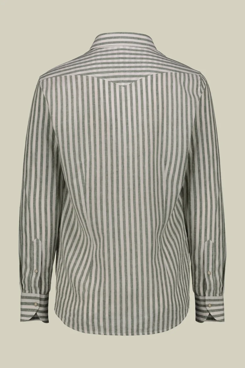 Doppelganger Multicolour Men's casual shirt with French collar in striped washed linen and cotton fabric - White/Green for Men | Best Price UAE