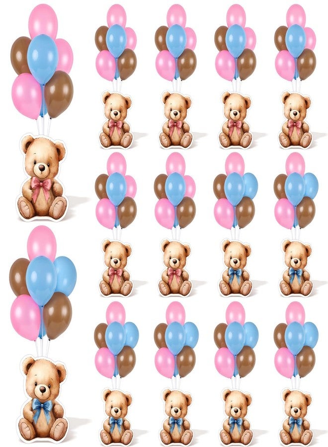 YLOLUL 12 Sets Bear Balloon Stand Kit for Table Bear Baby Shower Centerpieces for Tables Gender Reveal Party Decoration Pink Blue Bear with Balloon for Baby Bear Temed Gender Reveal Party Supplies - Image 1