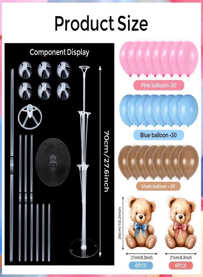 YLOLUL 12 Sets Bear Balloon Stand Kit for Table Bear Baby Shower Centerpieces for Tables Gender Reveal Party Decoration Pink Blue Bear with Balloon for Baby Bear Temed Gender Reveal Party Supplies - Image 3